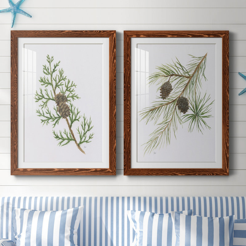 Winter Botanical III - ensemble de 2 reproductions d'art, H 44 po x l 31 po x P 1 po, Papier avec cadre érable, Blanc