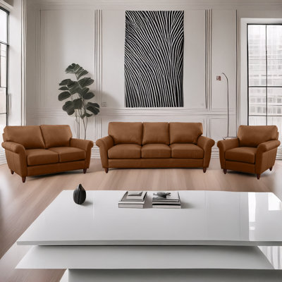 Ensemble de canapé, causeuse et chaise en cuir 100% grain de coton Cherish