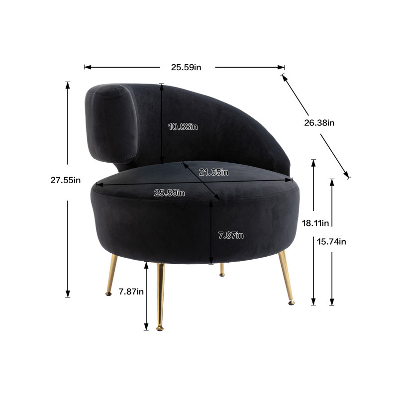 Fauteuil demi-tonneau en polyester 26,5 po Amatallah, Noir