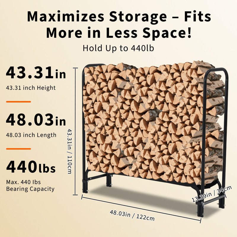 Support à bois de chauffage 4 pi, support à bûches en métal robuste avec cadre robuste pour foyer intérieur et extérieur