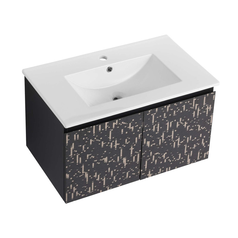 Meuble-lavabo mural flottant 30 po avec lavabo en céramique et porte d'armoire à fermeture en douceur