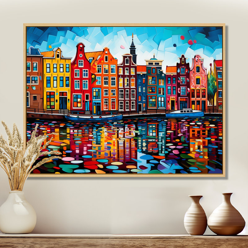 City Amsterdam Popart I - impressions sur toile Amsterdam, H 16 po x l 32 po x P 1 po, Cadre flottant érable