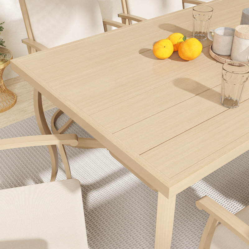 Table de salle à manger d'extérieur en aluminium avec trou pour parasol Colby, Beige, H 29,1 po x L 60 po x l 36,2 po