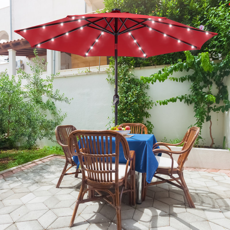 Parasol de marché lumineux 9 pi Odis, H 92,5 po x l 108 po x P 108 po, Rouge