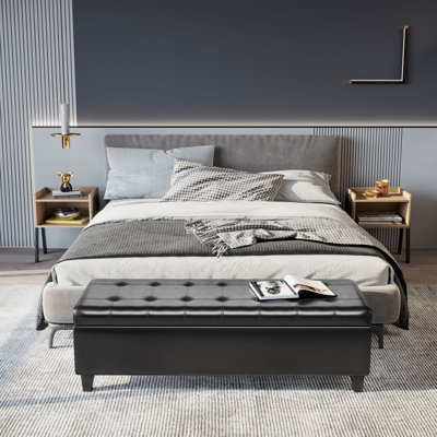 Banc de rangement avec repose-pieds 51 po HOMcom, coffre de rangement avec plateau relevable Dameron, repose-pieds capitonné avec rangement pour le salon, entrée, brun foncé