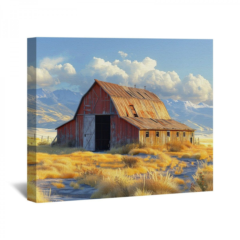 Grange sur toile, H 12 po x l 18 po