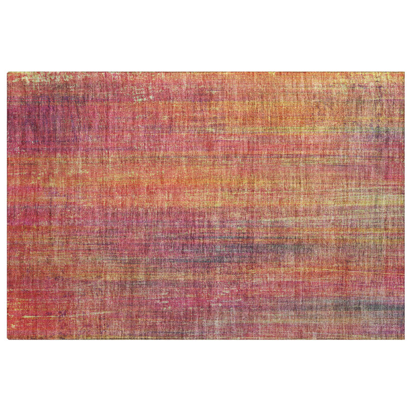 Premium Machine Washable Dream Shag ADS552 Striped Rug, 1'8" x 2'6", Red