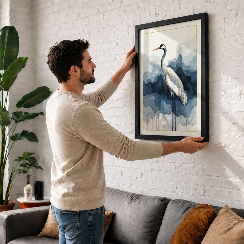 Serene Wading Bird Coastal - Framed Print, A4 - 29.7 x 21.0 cm, White