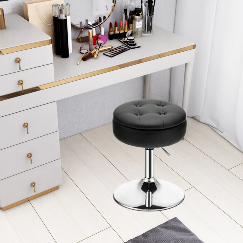 Adjustable 360° Swivel Storage Vanity Stool with Removable Tray