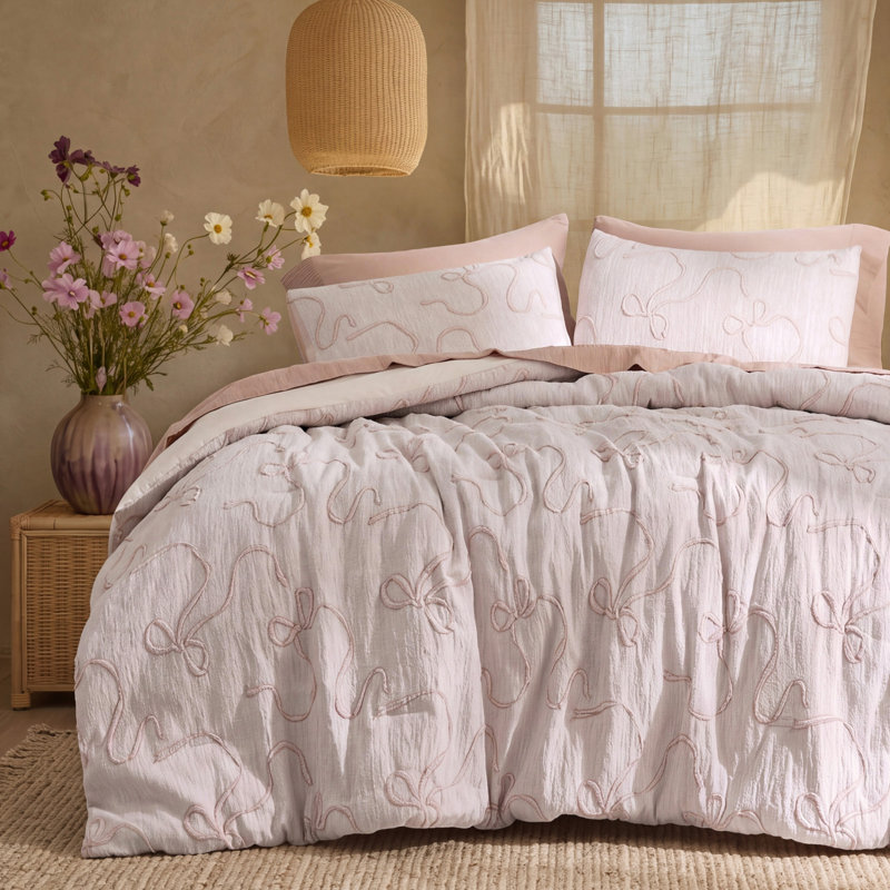 Ensemble d'édredon 3D Puffy Jacquard, Édredon double + 2 taies d'oreiller standard, Rose sépia