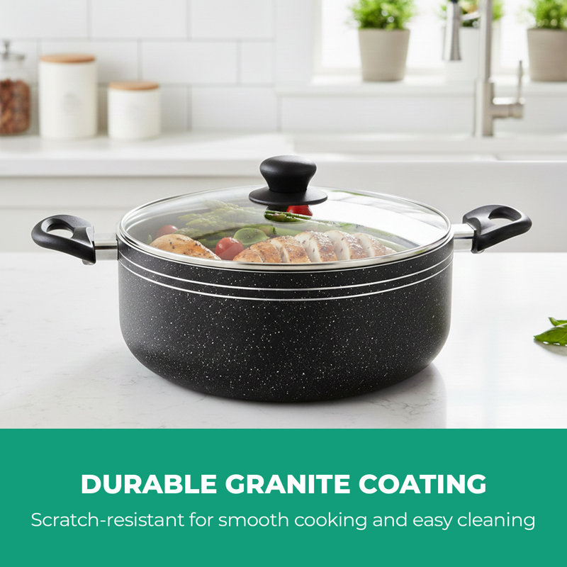 ROYALFORD Casserole Dish | Induction Safe Cooking Pot with Tempered Glass Lid | Forged Aluminium Cookware with 5-Layer Non-Stick Granite Coating PFOA Free & Dishwasher Safe | Terranox Series