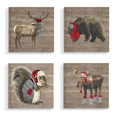 «Wilderness Cold Stylish Animals in Buffalo Plaid» par Tara Reed, impression sur bois