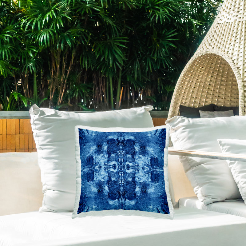 Coussin d'extérieur à motif miroir bleu El Perkin