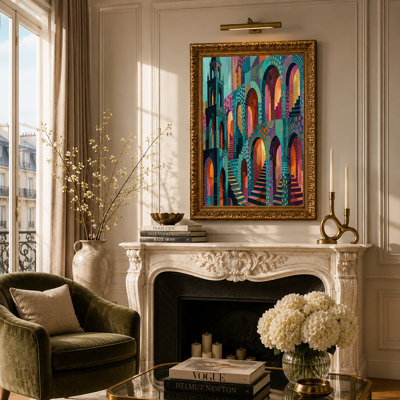 Art mural toile sarcelle et orange