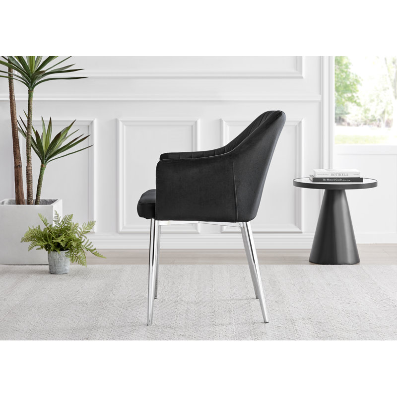 Round Concrete Effect & Black Legs Dining Table With Storage Shelf & 4 Luxury Velvet Dining Chairs, Black, Brown
