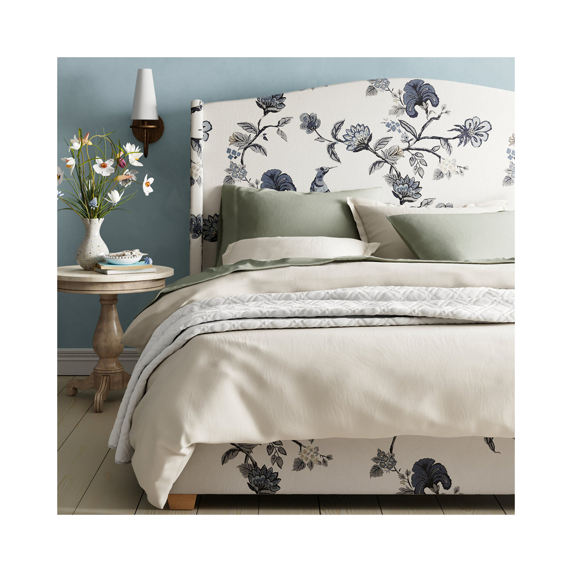 Allis Upholstered Wingback Bed, King, Shaana Indigo