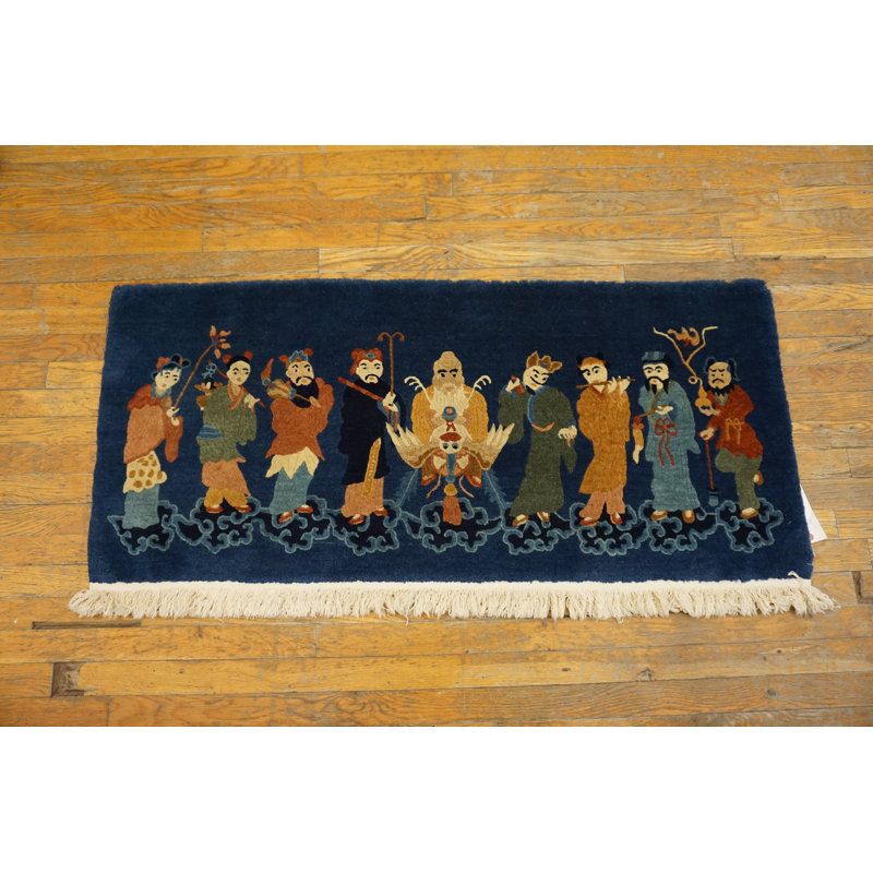 Blue Small Scatter Size Rectangle Knotted Chinese - Peking 1920s Wool Antique Rug