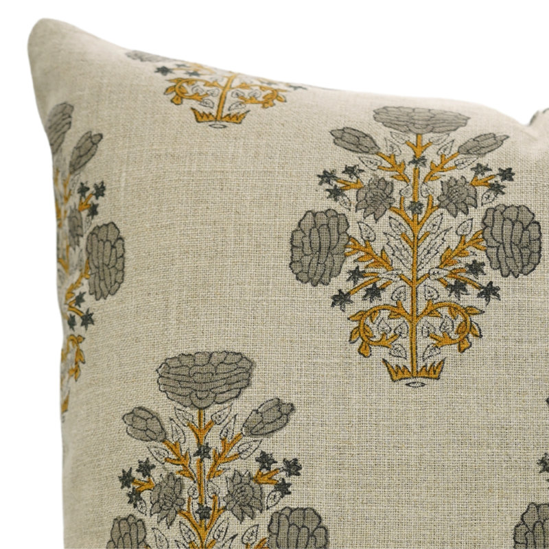 Housse de coussin Fabcline, Imprimé floral gris / jaune / bloc, H 36 po x l 14 po, Forme rectangulaire