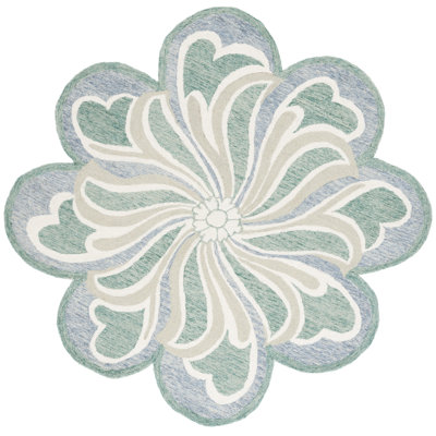 Novelty Albrian Hand Tufted Wool/Cotton Floral Rug in Green/Gray