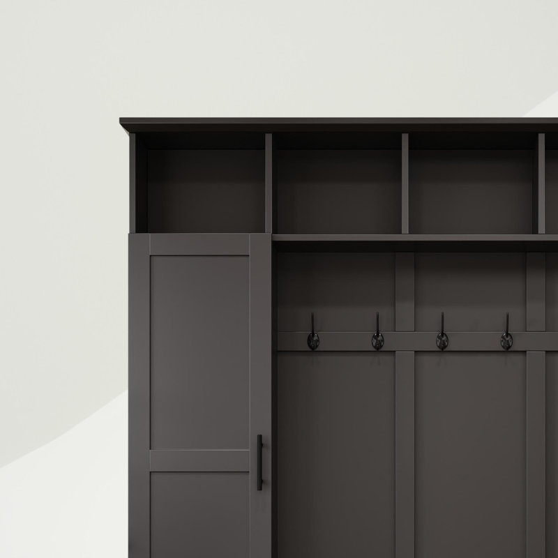 73.3"H Hall Tree with Open Storage,3-in-1 Hall Tree with Bench, Black