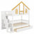 Wooden Bunk Bed House Design with Roof Door Window Storage Drawers and Staircase-1269513517