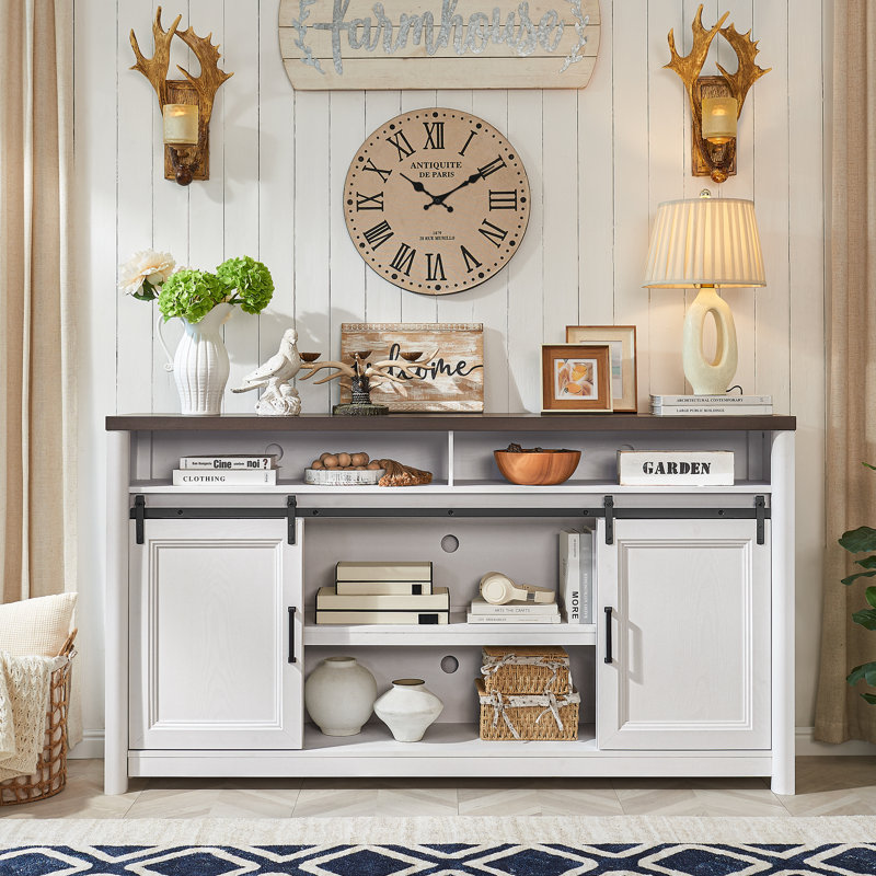 70" W Farmhouse White TV Stand, White