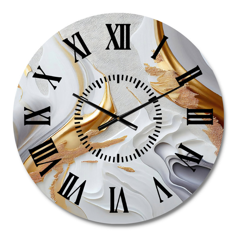 Horloge murale moderne en marbre blanc et doré I, Médium