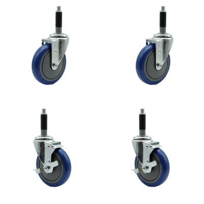 4 Piece Polyurethane Swivel Expanding Stem Caster Set -  Service Caster, SCC-EX20S514-PPUB-BLUE-2-TLB-2-MTG40