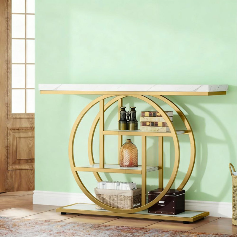 Table console 41,3 po, Blanc / blanc + or