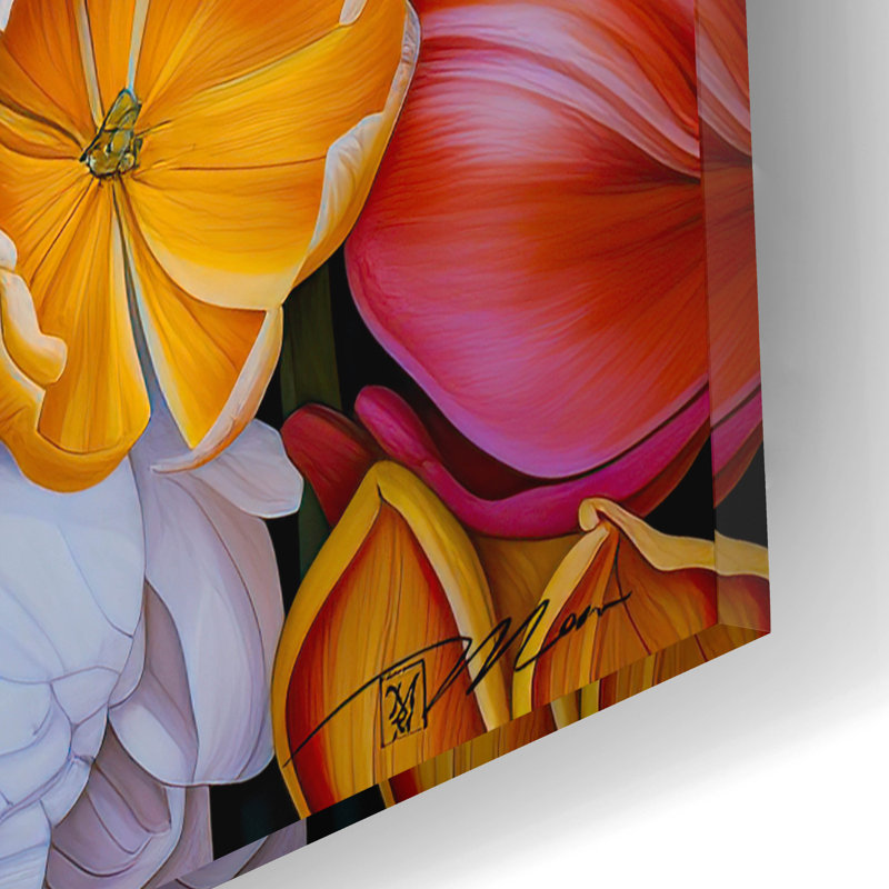 Art mural en verre "Fond de tulipes" par Momart, H 16 po x l 12 po x P 0,13 po