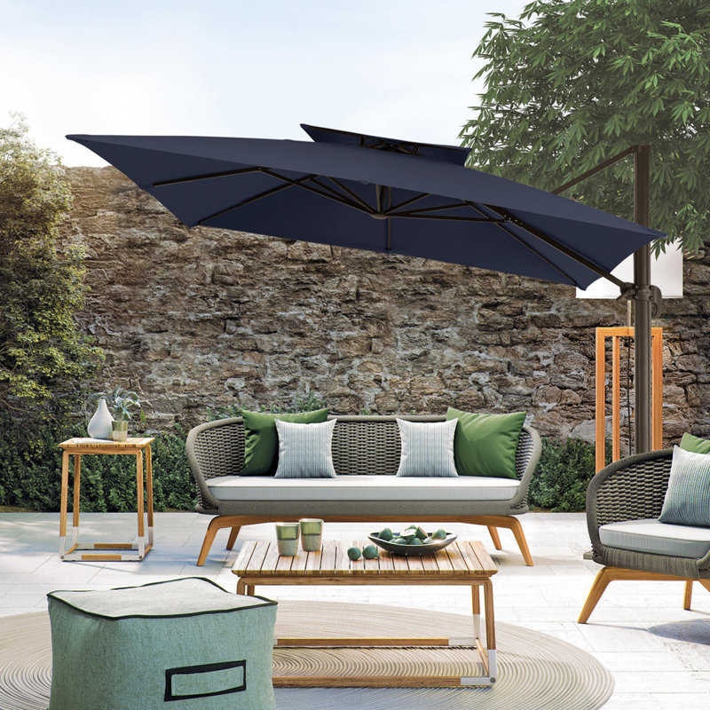 Parasol en porte-à-faux carré de 132 po avec couvercle Otylie, Marine