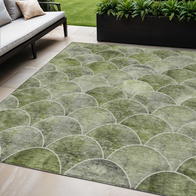 Tapis extérieur lavable abstrait vert et ivoire 5 pi x 8 pi