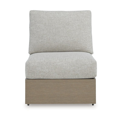 Chaise sans accoudoirs pour l'extérieur Isle, coussin gris, structure en métal brun bois