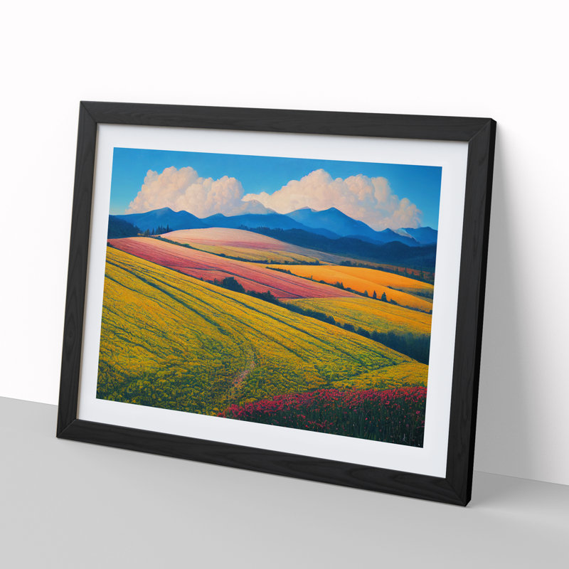 Spring Landscape Meadow - Framed Print, Black