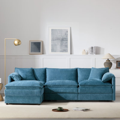[NEW SKU of N723S0687C]103" Chenille Modular Sectional Sofa with Deep and Wide Seat, L Shaped Cloud Couch Set with Double Cushions, 4 Seat Sofa with Movable Ottoman, Oversized Indoor Furniture