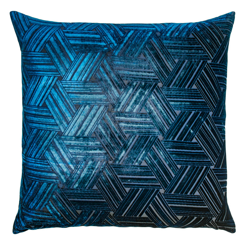 Entwined Square Velvet Pillow Cover & Insert, Cobalt Black, 22" x 22"