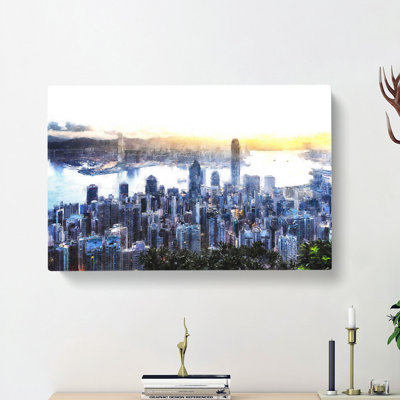 Hong Kong Skyline In China - Wrapped Canvas