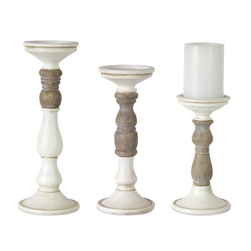 Ensemble de bougeoirs de table 3 pièces, Blanc / brun