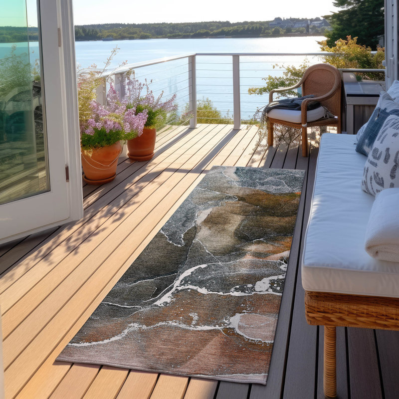 Kyrie Flatweave Washable Abstract Indoor / Outdoor Rug, Runner 2'3" x 7'6"