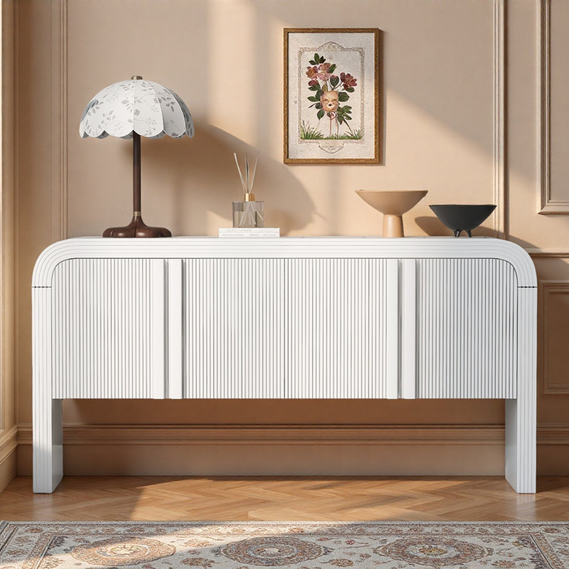 Console avec 4 portes ondulées et tablettes réglables, Blanc