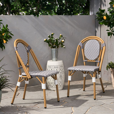 French Bistro Chair Duet - Aluminum Frame, Long-Lasting , 18.5"W X 21.5"D 35"H, White + Gray 2 Chairs Aluminum,