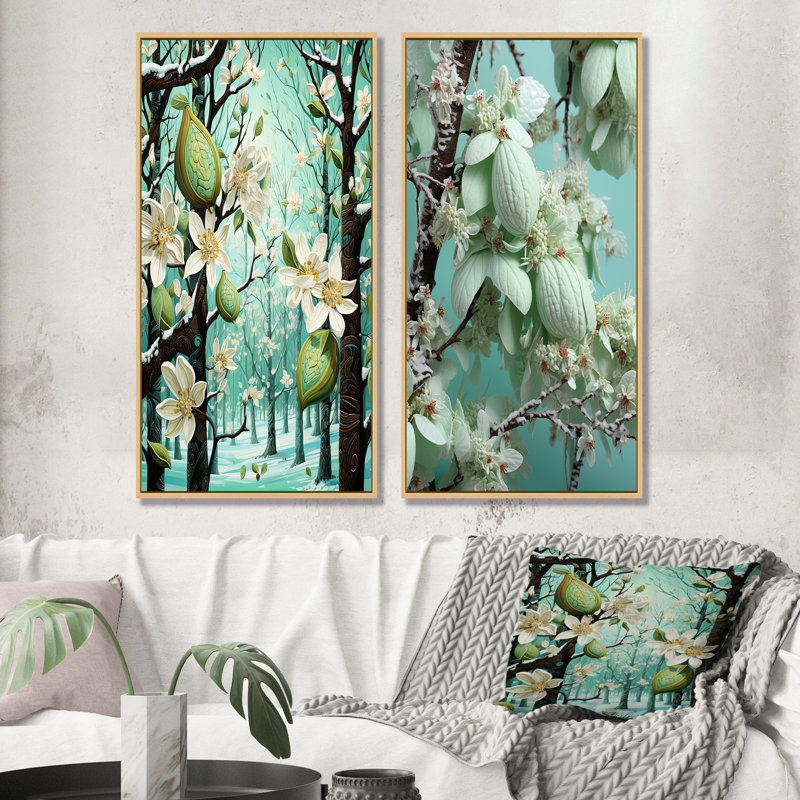 Cacao givré fantaisie menthe verte - ensemble de 2 décorations murales cacao, Cadre flottant brun, H 32 po x l 33 po