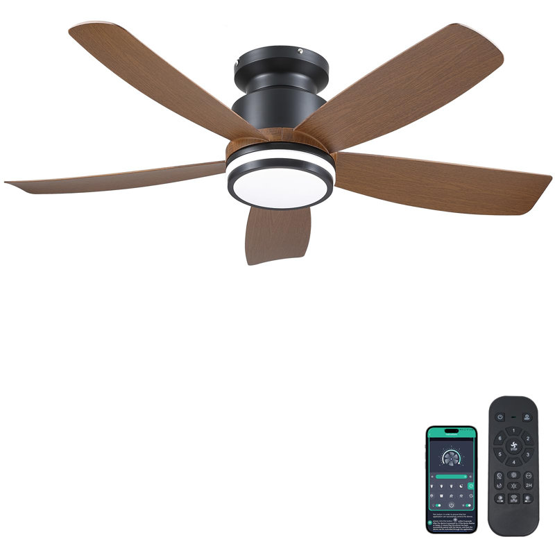 41" Modern 5-blade Flush Mount Indoor Ceiling Fan With Light And Remote/app Control, Brown