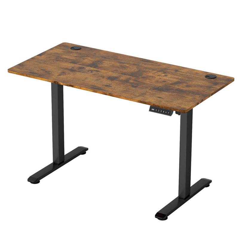 Adjustable Metal Base Standing Desk, Brown/Black