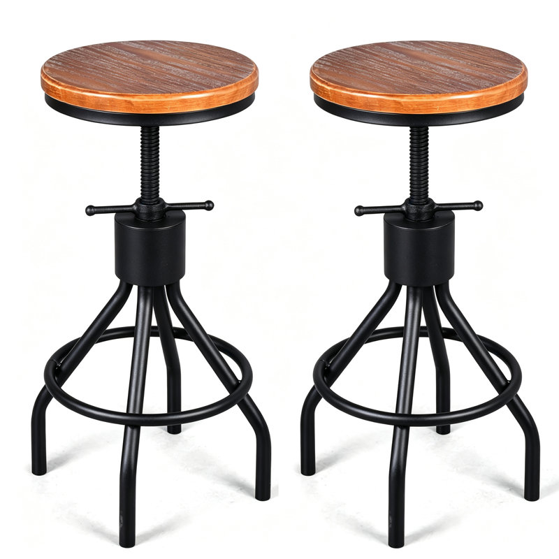 Swivel Counter Stool with Metal Frame, Brown Seat/Black Frame, 2