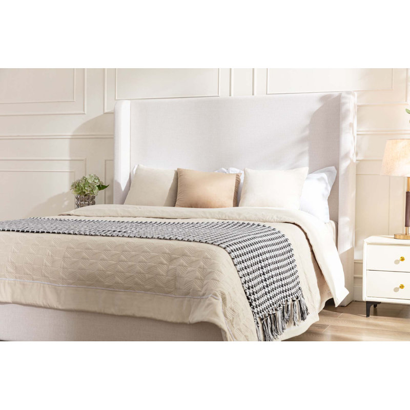 Grand lit tapissier Harper, sans sommier tapissier, Blanc