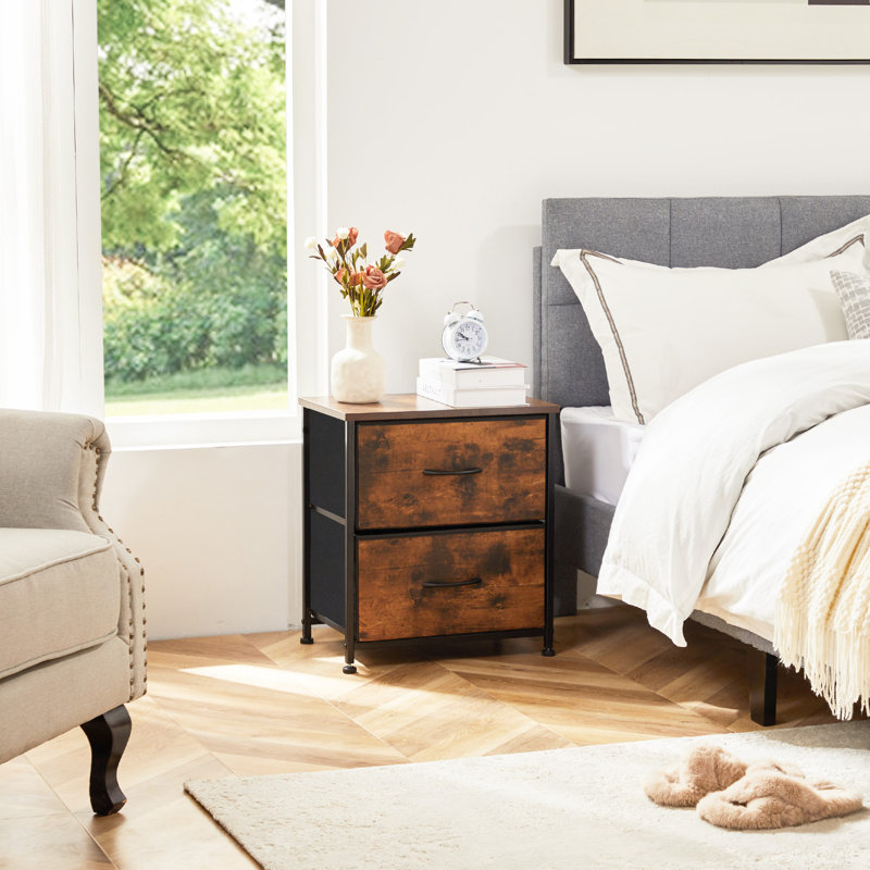  Commode 2/4-tiroirs avec structure en métal et plateau en bois, organisateur de rangement en tissu, noir / gris / brun / blanc