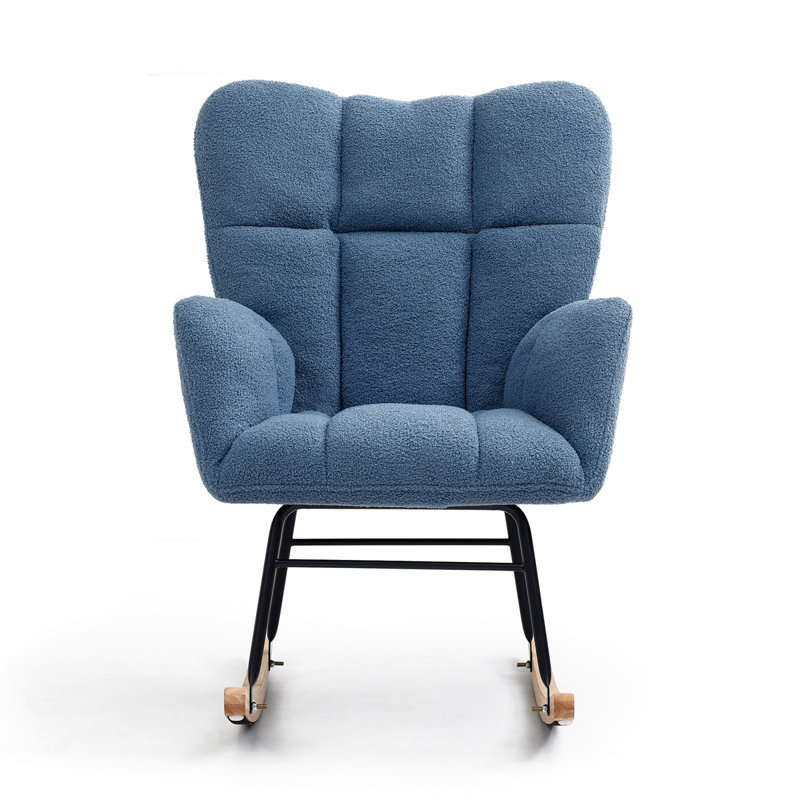 Fauteuil à bascule rembourré avec fauteuil à haut dossier et chaise berçante, Bleu