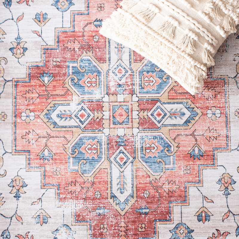 Allana Oriental Beige/Blue Area Rug, Rectangle 2'6" x 4'