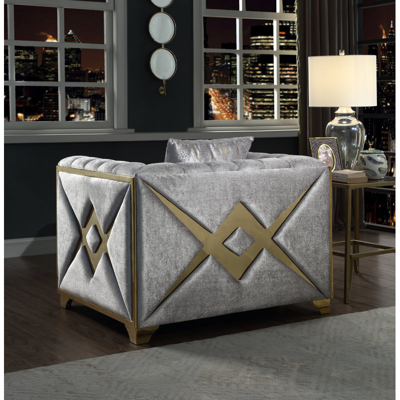 Arron 44.4'' Velvet Armchair, Silver Velvet